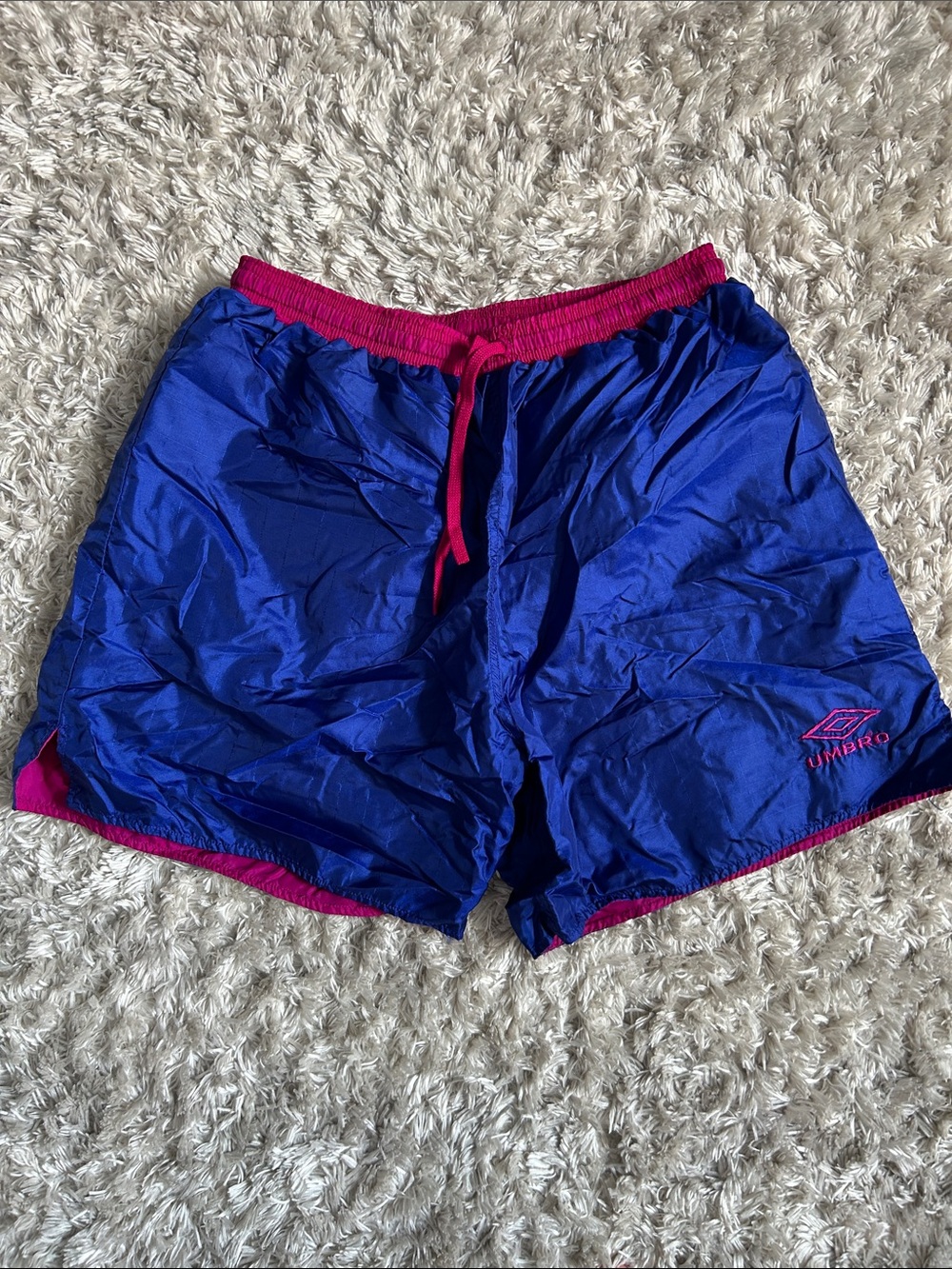 Umbro Royal Blue with Hot Pink Trim Nylon Athletic Reversable Shorts